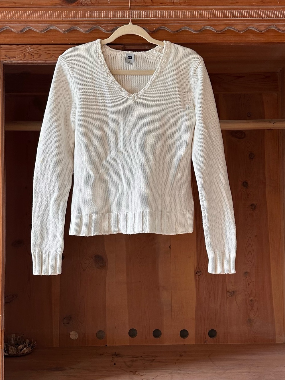 Classic Cream V-Neck Women's Sweater